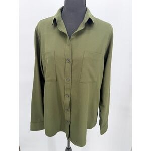 Mercer+Mettle Button Down Women Medium Olive Green Excellent MM2013 Stretch